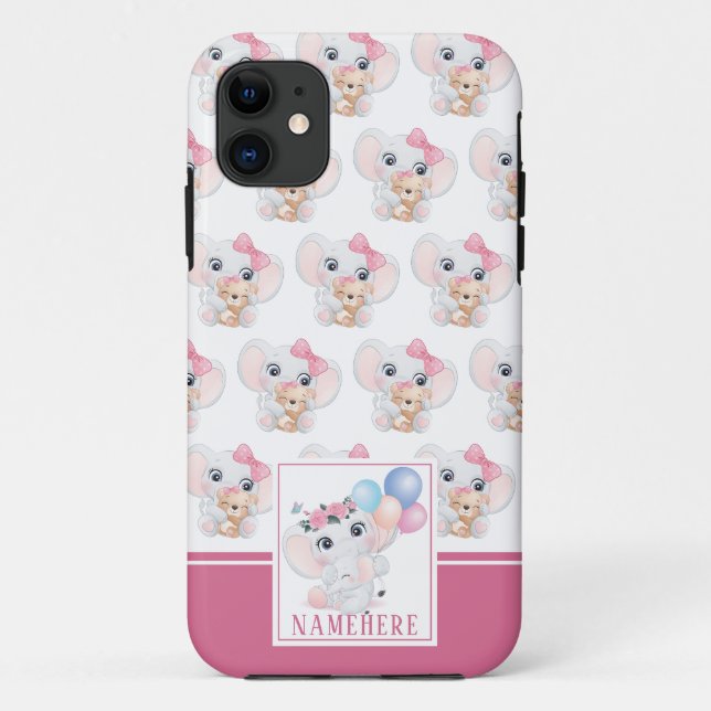 Girly Pink Elephant with Bow and Balloon Pattern Case-Mate iPhone Case (Back)