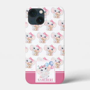 Girly Pink Elephant with Bow and Balloon Pattern iPhone 13 Mini Case