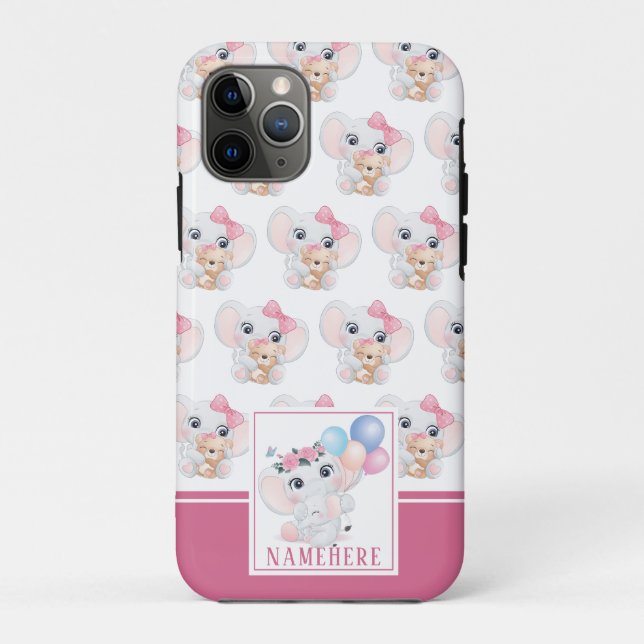 Girly Pink Elephant with Bow and Balloon Pattern Case-Mate iPhone Case (Back)