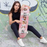 Girly Pink Family Photo Collage Skateboard<br><div class="desc">The skateboard is the perfect gift for the trendy and family-oriented women of today. Aesthetically, it is designed to be eye-catching and appealing to girly tastes – featuring a smooth and delicate pink textured background, surrounded by white stars and personalized with four family photos and an initial and name of...</div>