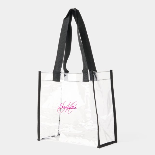 Girly Pink Fancy Monogram Clear Tote Bag (Left)