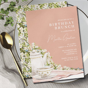 Girly Pink   Fancy Vintage Tea Birthday Brunch Invitation
