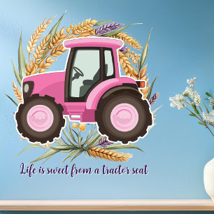 Girly Pink Farm Tractor Custom Slogan Girls Room Wall Decal