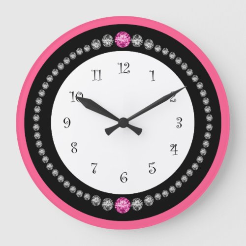 Girly Pink Faux Diamond Jewel Large Clock