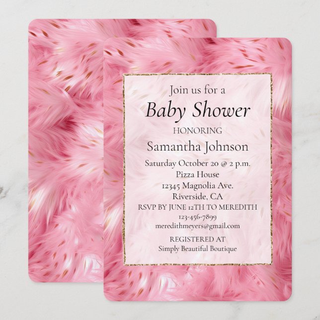Girly Pink Faux Fur Baby Shower Invitation (Front/Back)