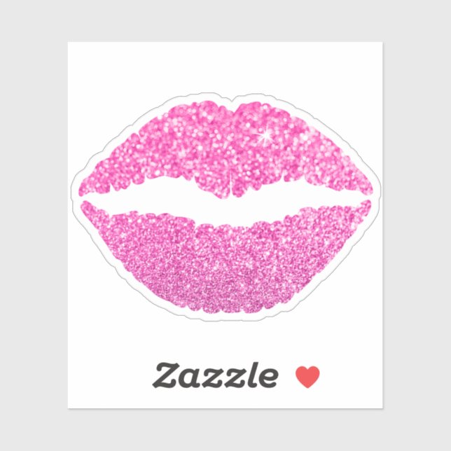Girly Pink Faux Glitter Lipstick Kiss Sticker (Sheet)