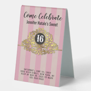 Girly Pink Faux Gold Foil Sweet 16 TableTent Table Tent