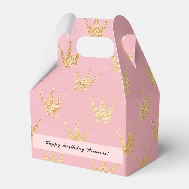 Girly Pink Faux Gold Princess Birthday Favor Box (Front Side)
