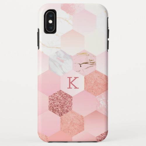 Girly pink faux marble geometric pattern iPhone XS max case