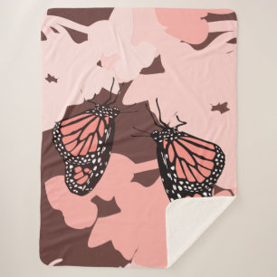 Girly Pink Feeding Monarch Butterfly Pair Sherpa Blanket
