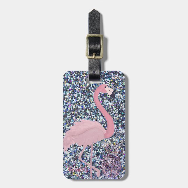 Girly Pink Flamingo,Pineapple,Glitter-Personalized Luggage Tag (Front Vertical)