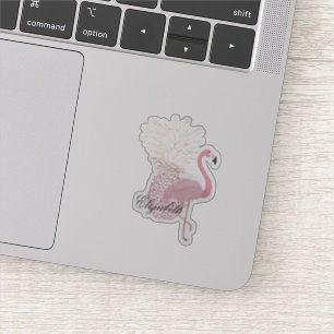 Girly Pink Flamingo, Pineapple - Personalized Sticker