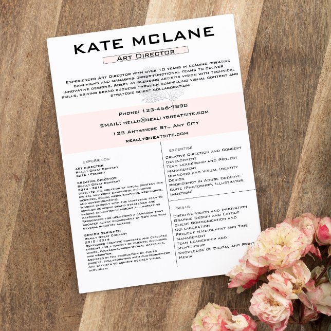 Girly Pink Floral Aesthetic Art Director Resume Letterhead (Creator Uploaded)