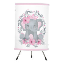 Girly Pink Floral Baby Elephant Baby Nursery Tripod Lamp