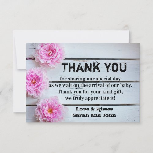 Girly Pink Floral Baby Shower Thank You Card