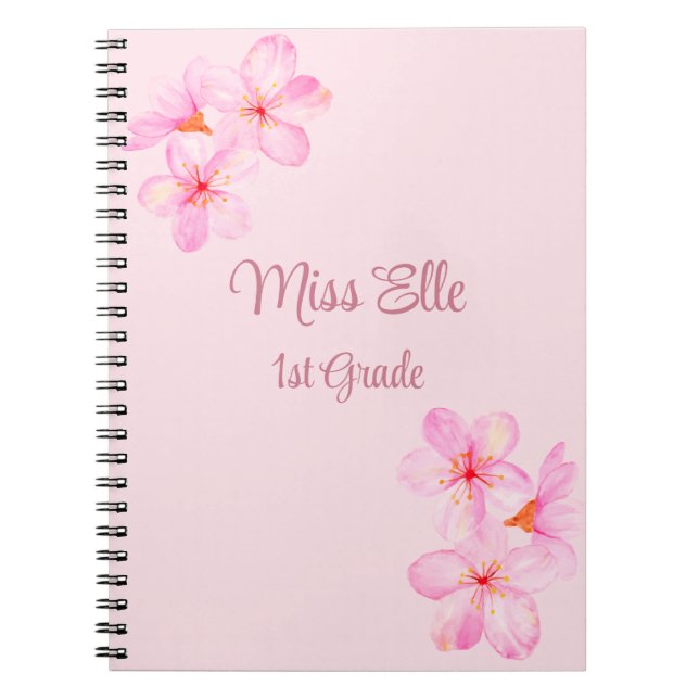 Girly Pink Floral Custom  Notebook (Front)