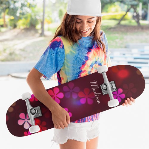 Girly Pink Floral Custom Personalized Name Skateboard