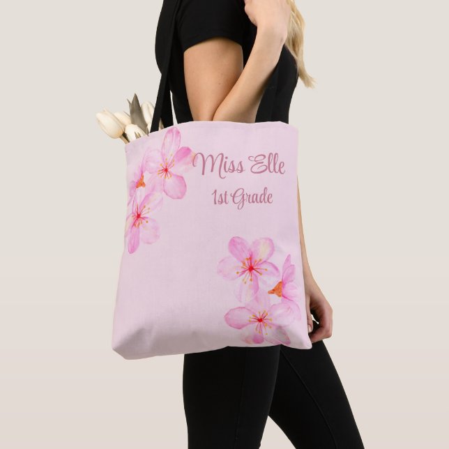 Girly Pink Floral Custom  Tote Bag (Close Up)