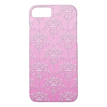 Girly Pink Floral Damask Iphone 7 Case by MHDesignStudio at Zazzle