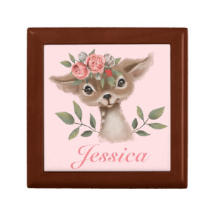 Girly Pink Floral Deer Gift Box