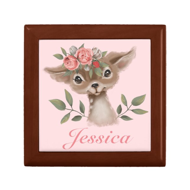 Girly Pink Floral Deer Gift Box (Front)