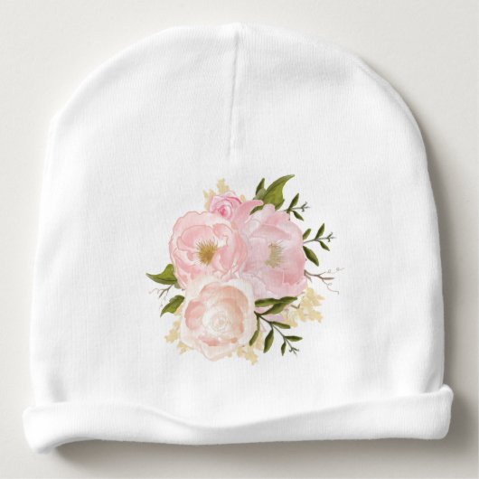 Girly Pink Floral Elephant Baby Beanie (Back)