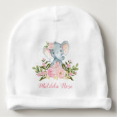 Girly Pink Floral Elephant Baby Beanie (Front)