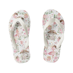 Girly Pink Floral Fairy Garden Kid's Flip Flops