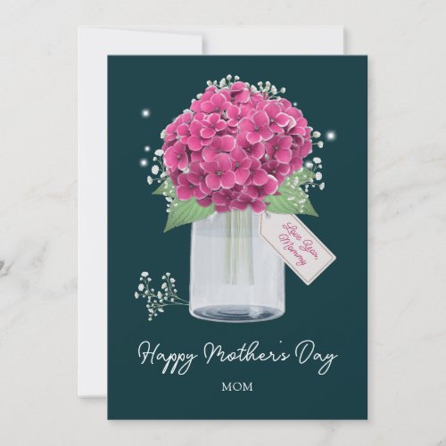 Girly Pink Floral Green Happy Mothers Day Card