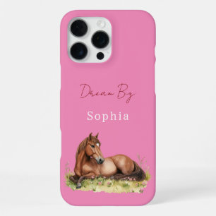 Girly Pink Floral Horse iPhone 16 Pro Max Case