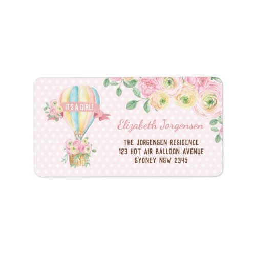 Girly Pink Floral Hot Air Balloon Return Address Label