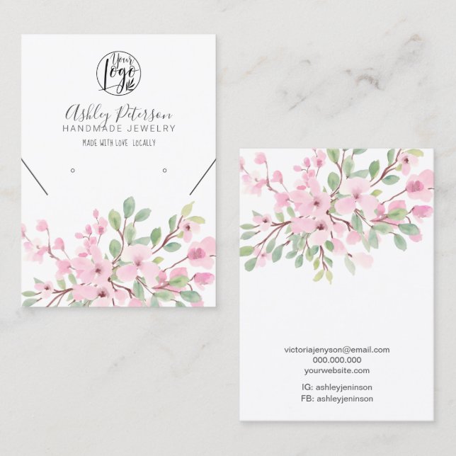 Girly pink floral logo jewelry earring necklace business card (Front/Back)