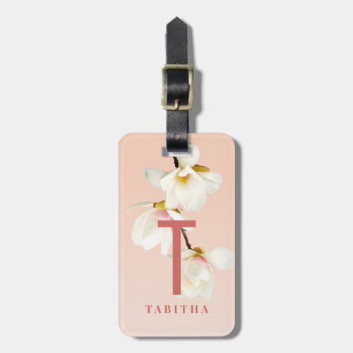 girly pink floral magnolia modern personalized luggage tag