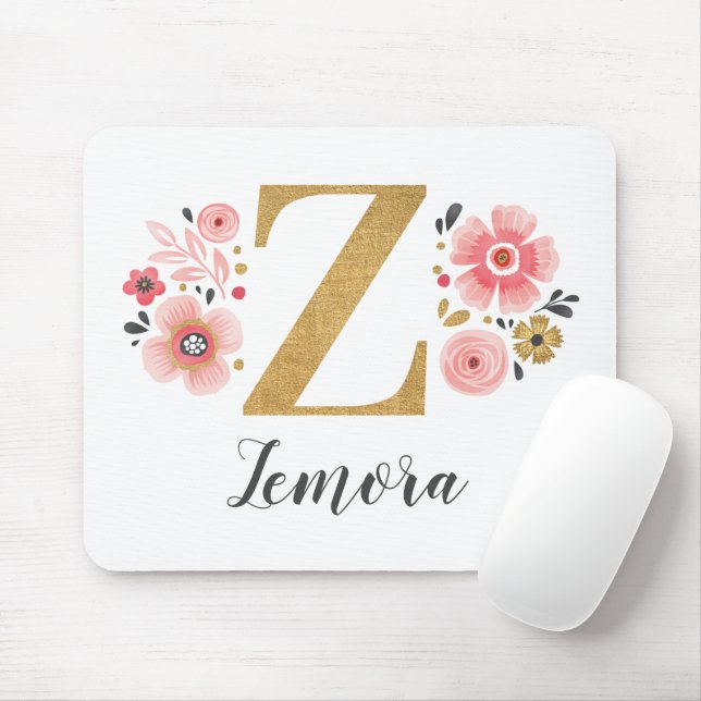 Girly Pink Floral Monogram Letter Z Mouse Pad (With Mouse)
