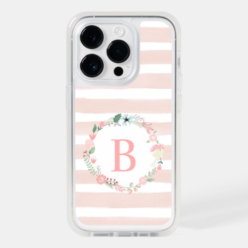 Girly Pink Floral Monogram OtterBox iPhone 14 Pro Case