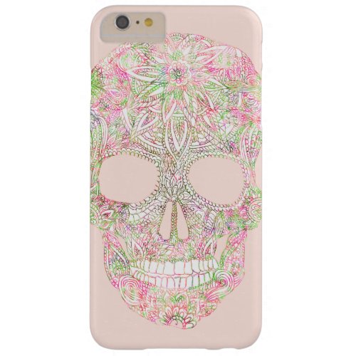 Girly Pink Floral Paisley Sugar Skull Sketch Barely There iPhone 6 Plus Case