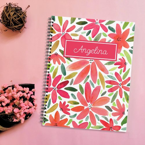 Girly Pink Floral Pattern Back to School Kids Notebook