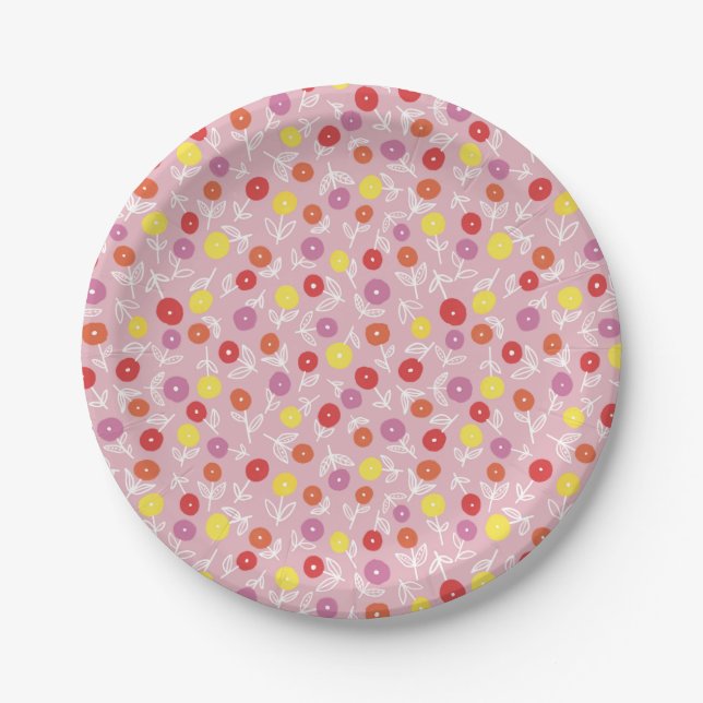 Girly pink floral pattern paper plates (Front)