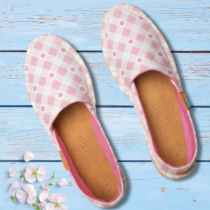 Girly Pink Floral Plaid Pattern Espadrilles