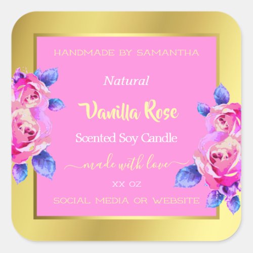 Girly Pink Floral Product Packaging Labels Gold