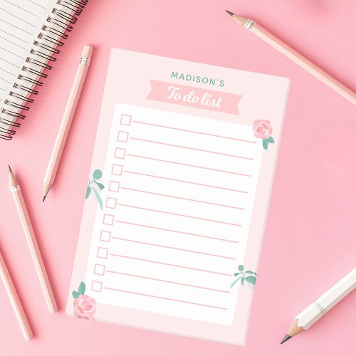 Girly Pink Floral Rose Personalized To Do List Post_it Notes