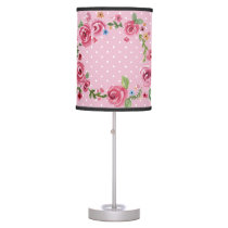 Girly Pink Floral Rose Polka Dot Baby Nursery Kids Table Lamp