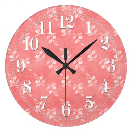 Girly Pink Floral Wall Clock | Zazzle