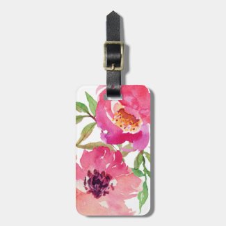 Girly Pink Floral Watercolor Custom Bag Tag