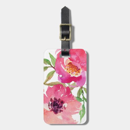 Girly Pink Floral Watercolor Custom Luggage Tag