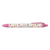 Girly Pink Floral Watercolor Pattern Name Script  Black Ink Pen (Top)