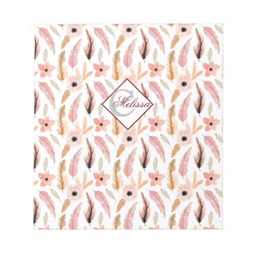 Girly Pink Floral Watercolor Pattern Name Script Notepad