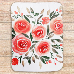 Girly Pink Floral Watercolor Roses Receiving Blanket