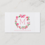 Girly Pink Floral Wreath Personalized Monogram Business Card at Zazzle