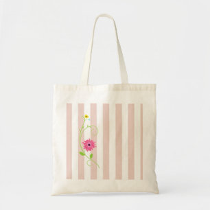 Girly Pink Flowers And Stripes Tote Bag